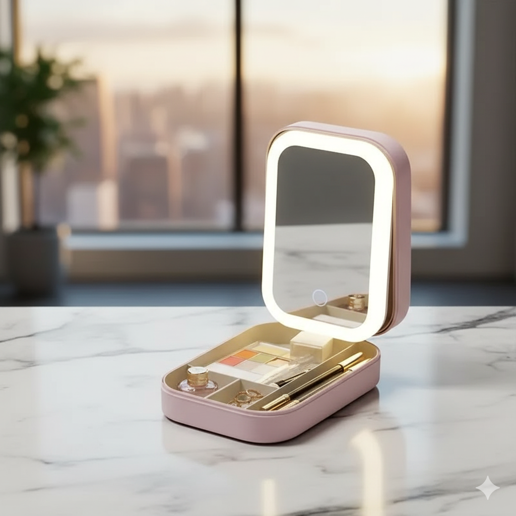 Mini Vanity Makeup Box with LED (Pink)
