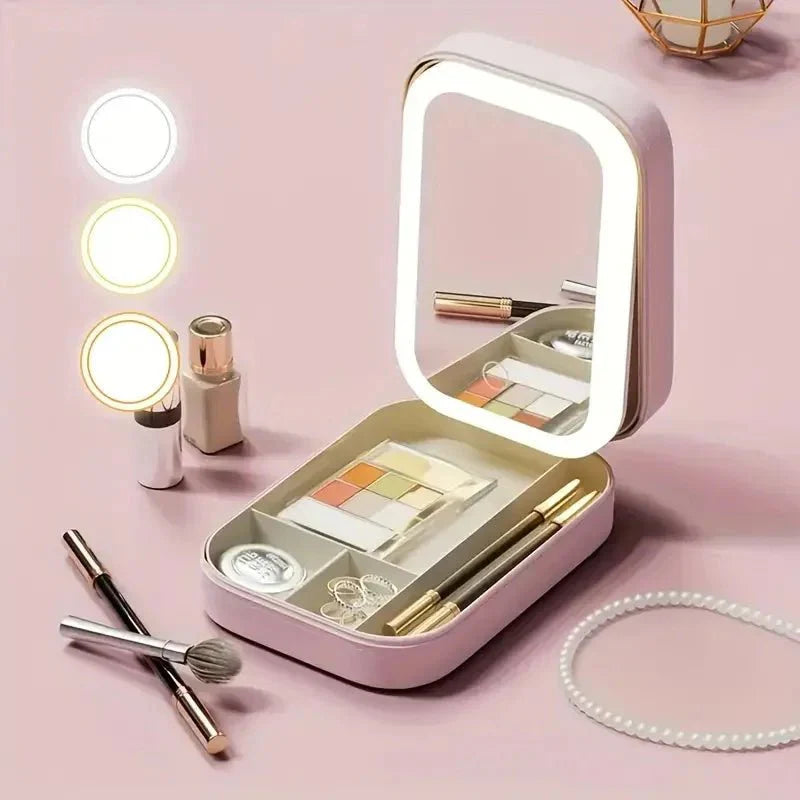 Mini Vanity Makeup Box with LED (Pink)